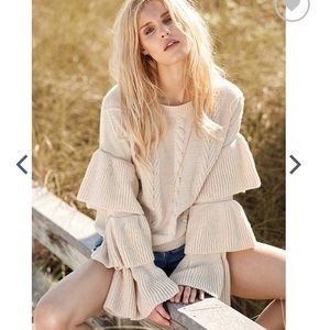 Elan Tiered Ruffle Bell Sleeve Sweater Oatmeal
